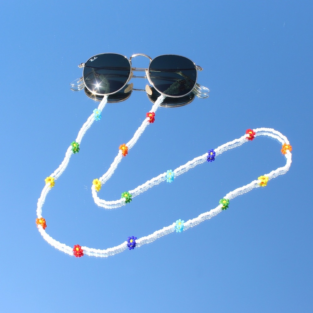 Rainbow Beaded Daisy Sunglass Leash Glasses Chain - Picture 1 of 4
